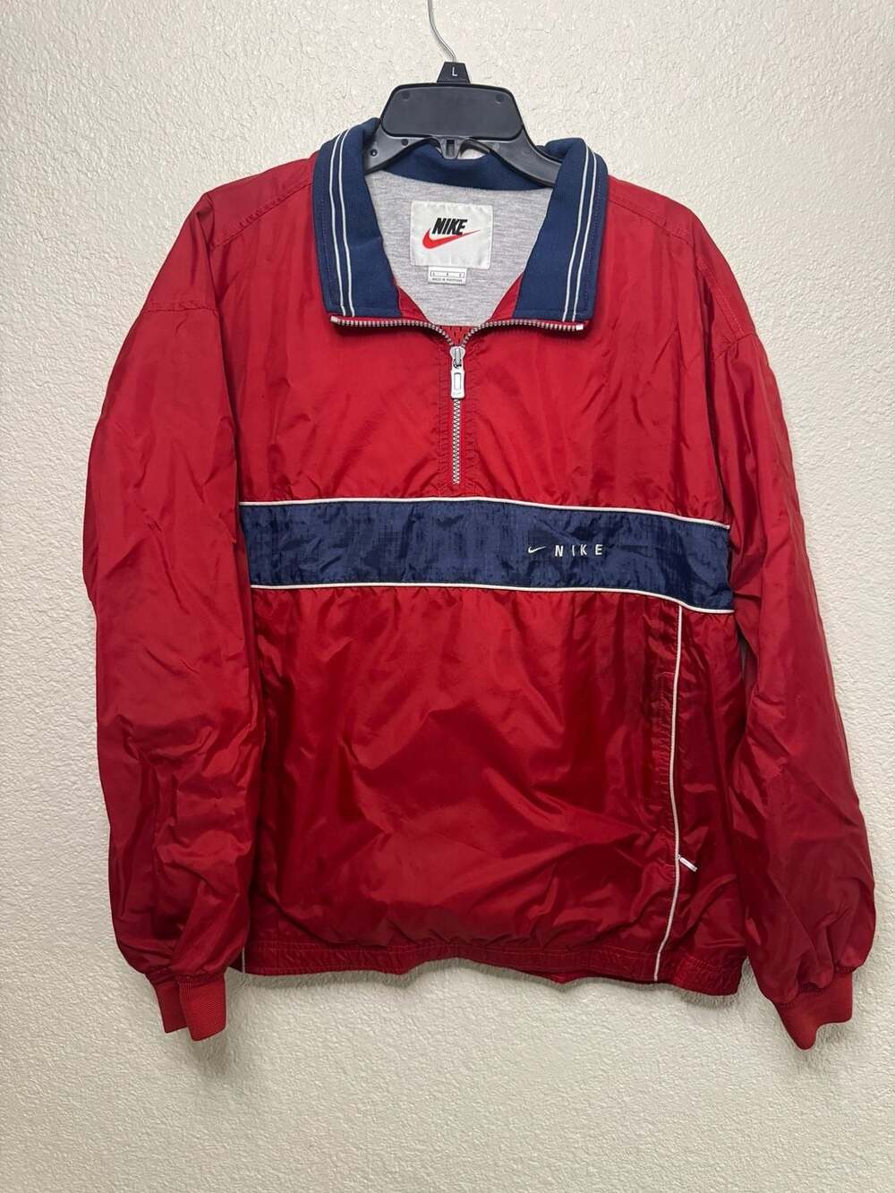 Vintage 90s Nike 1/4 Zip Pullover Windbreaker Jacket Red Blue Size Large